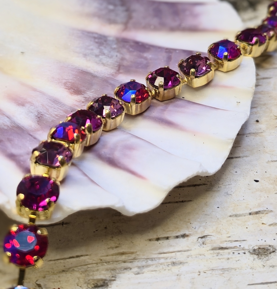 Sparkly Deep Fuchsia & Pink Swarovski Crystal In Classic Gold Plated Bracelet - Picture 5 of 5